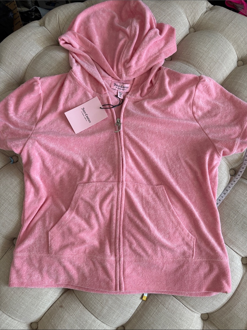 Juicy Couture Bubblegum Pink Terry Short Sleeve Zip Hoodie